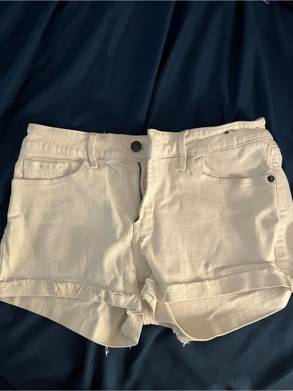 Abercrombie & Fitch White Denim Rolled-Hem Shorts
